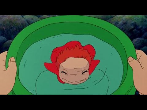Ponyo a tengerparti sziklán